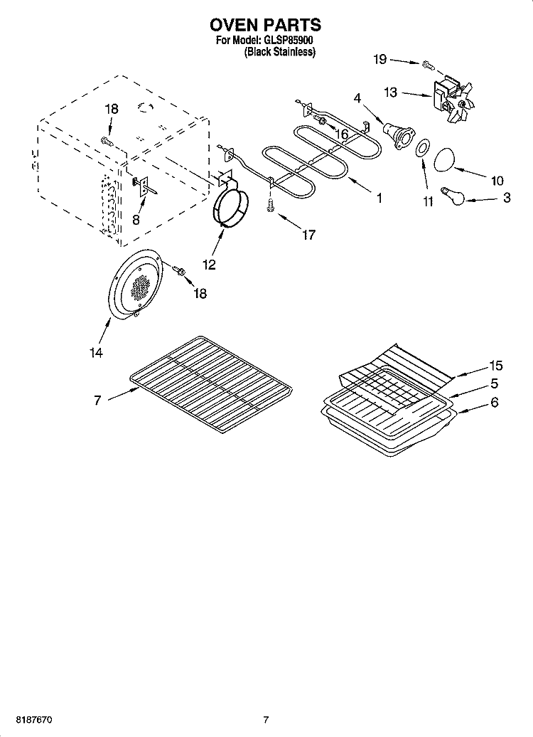 OVEN PARTS Diagram and Parts List for GLSP85900  Whirlpool Range