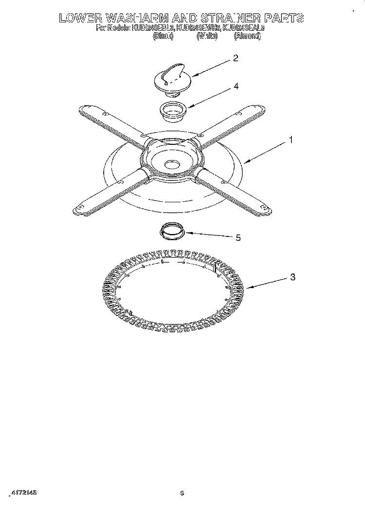 LOWER WASHARM AND STRAINER Diagram and Parts List for KUDI24SEWH3  KitchenAid Dishwasher