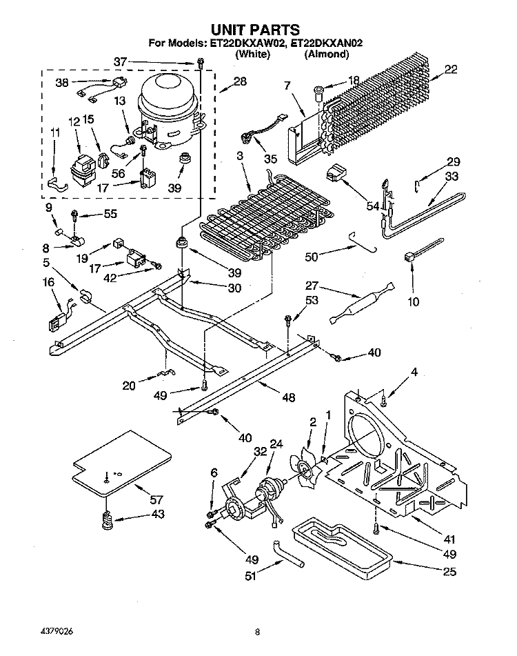 UNIT Diagram and Parts List for ET22DKXAN02  Whirlpool Refrigerator