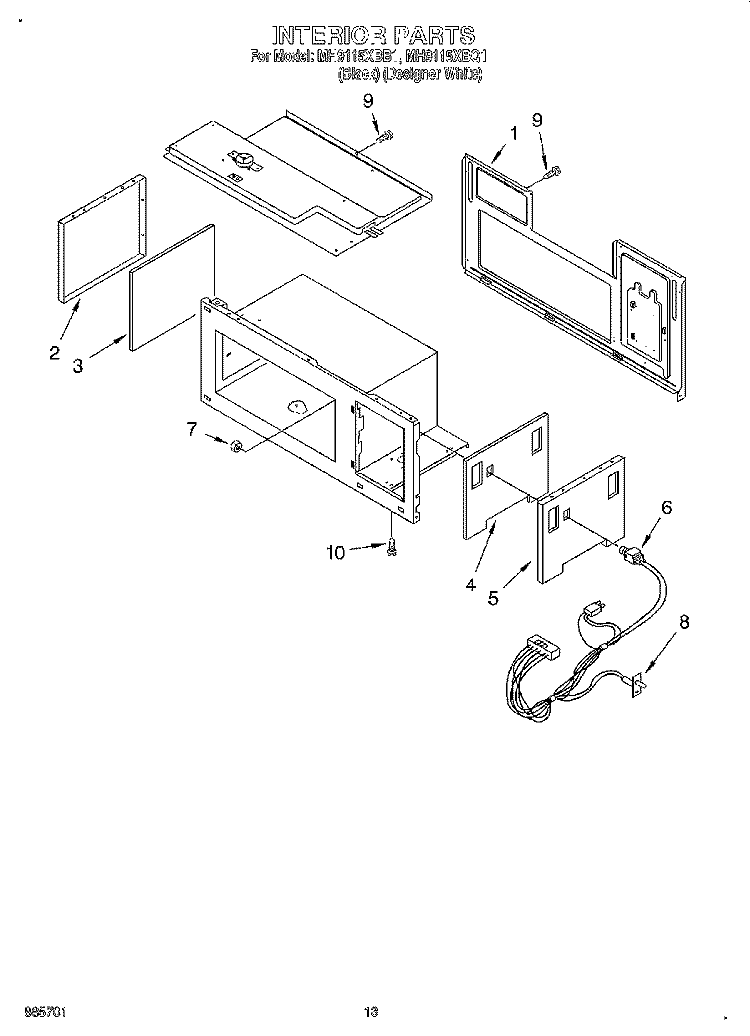 INTERIOR Diagram and Parts List for MH9115XBQ1  Whirlpool Microwave
