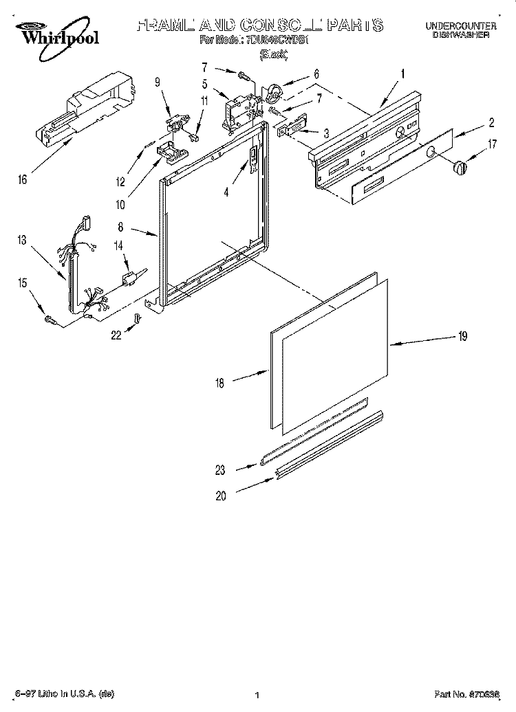 FRAME AND CONSOLE Diagram and Parts List for 7DU840CWDB1  Whirlpool Dishwasher