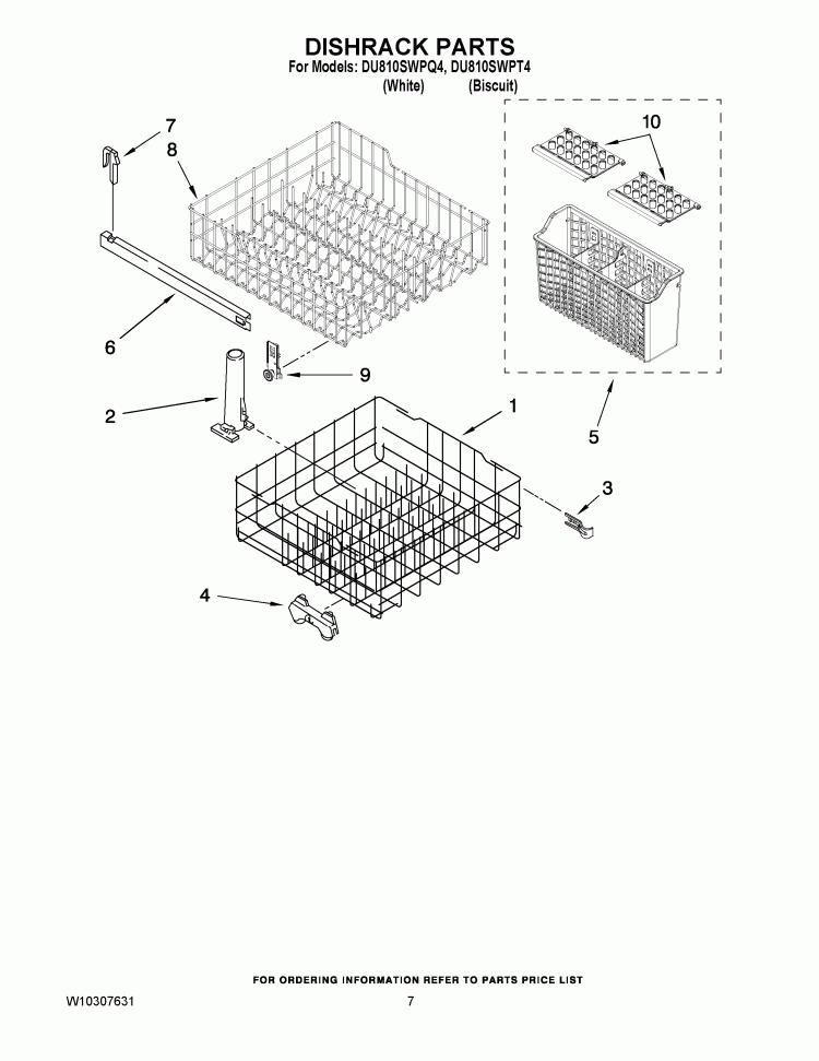 DISHRACK PARTS Diagram and Parts List for DU810SWPQ4  Whirlpool Dishwasher
