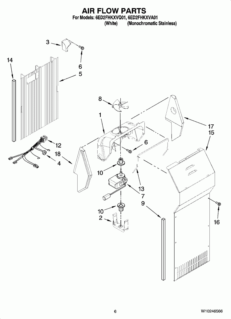 AIR FLOW PARTS Diagram and Parts List for 6ED2FHKXVA01  Whirlpool Refrigerator