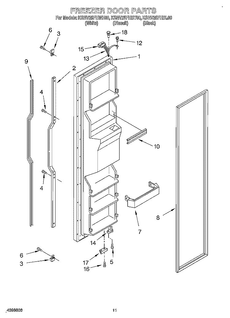 FREEZER DOOR Diagram and Parts List for KSRV25FHBL00  KitchenAid Refrigerator