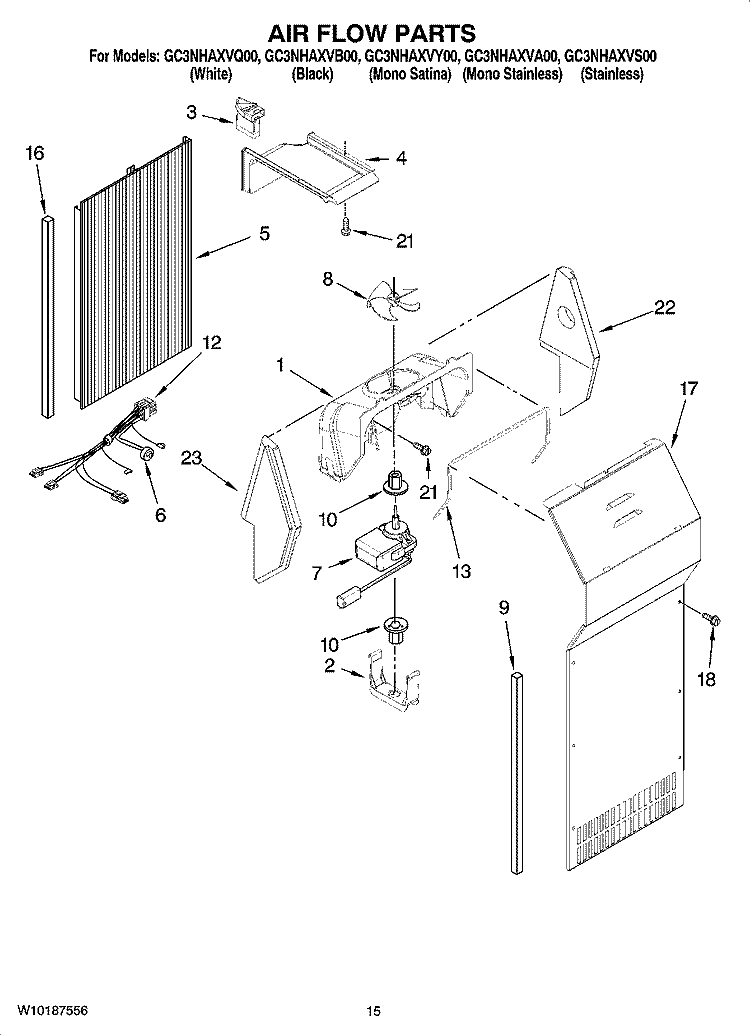 AIR FLOW PARTS Diagram and Parts List for GC3NHAXVA00  Whirlpool Refrigerator