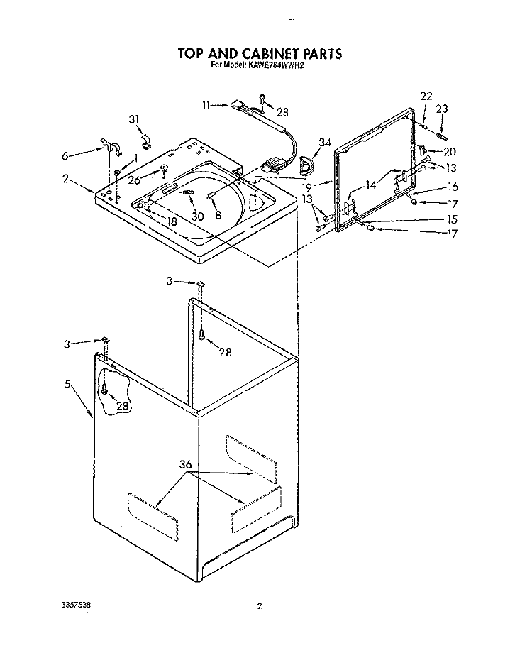 TOP AND CABINET, LIT/OPTIONAL Diagram and Parts List for KAWE764WAL2  KitchenAid Washer