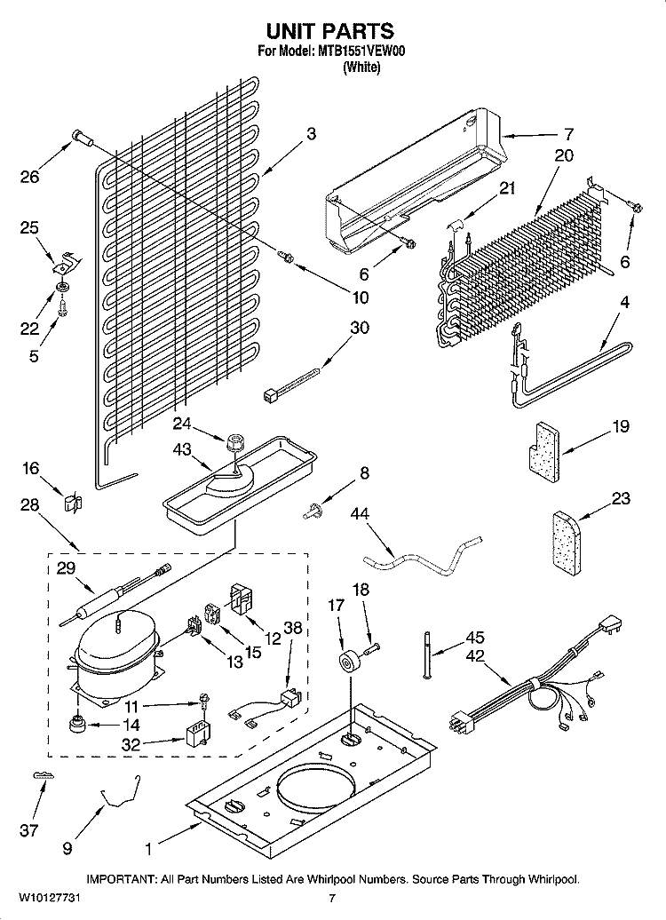 UNIT PARTS Diagram and Parts List for MTB1551VEW00  Whirlpool Refrigerator