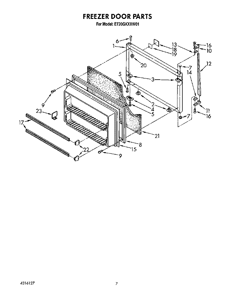 FREEZER DOOR Diagram and Parts List for ET20GKXXW01  Whirlpool Refrigerator