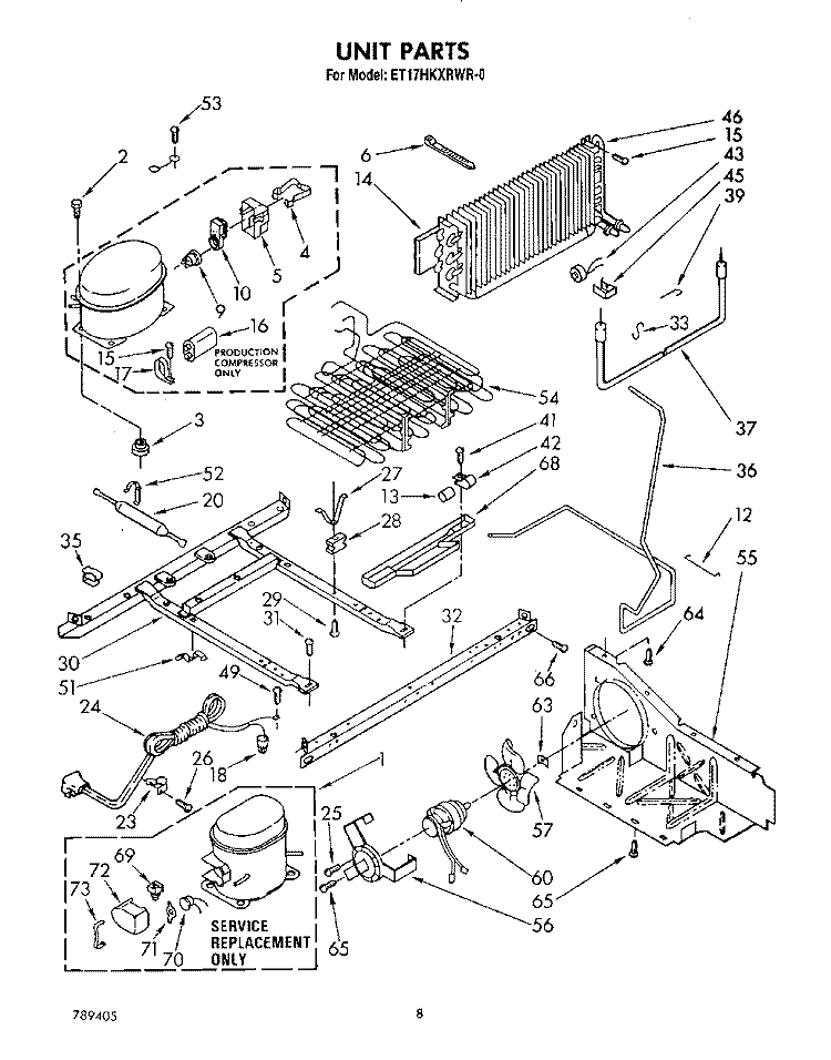 UNIT Diagram and Parts List for ET17HKXRMR0  Whirlpool Refrigerator