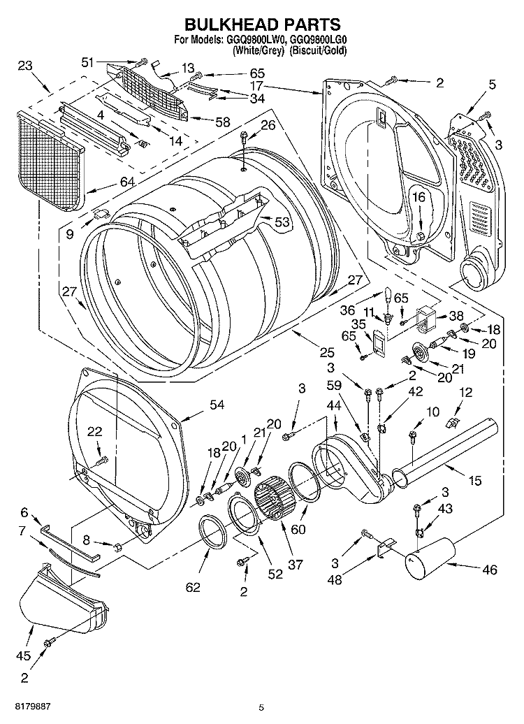 BULKHEAD Diagram and Parts List for GGQ9800LG0  Whirlpool Dryer