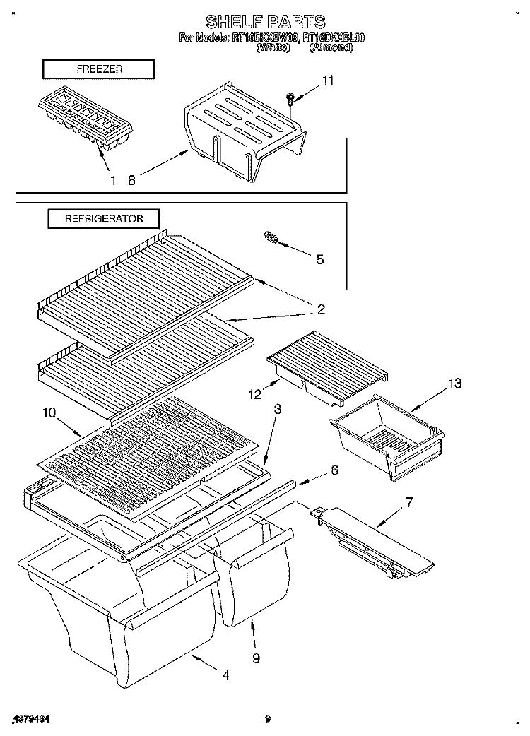 SHELF, LIT\OPTIONAL Diagram and Parts List for RT16DKXBW00  Roper Refrigerator