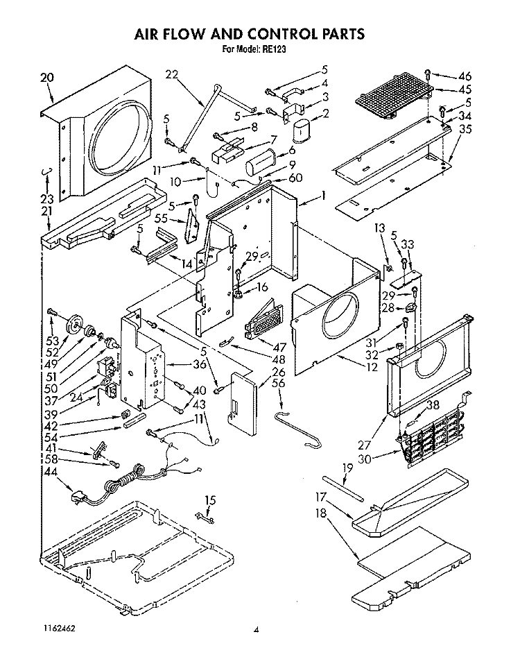 AIR FLOW AND CONTROL Diagram and Parts List for RE123  Whirlpool Air Conditioner