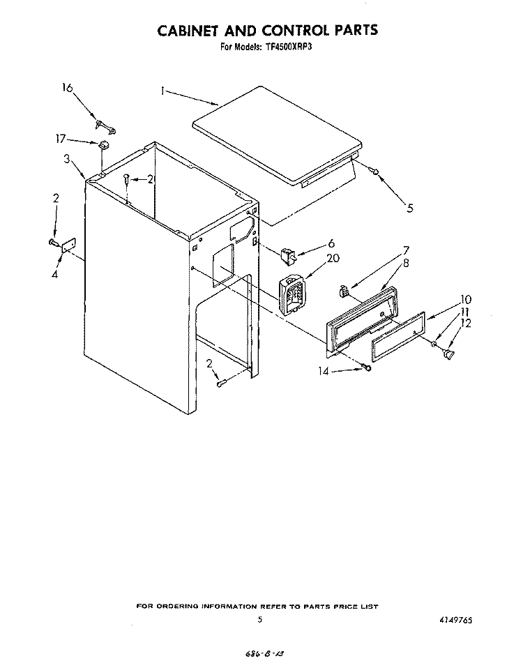 CABINET AND CONTROL Diagram and Parts List for TF4500XRP3  Whirlpool Trash Compactor