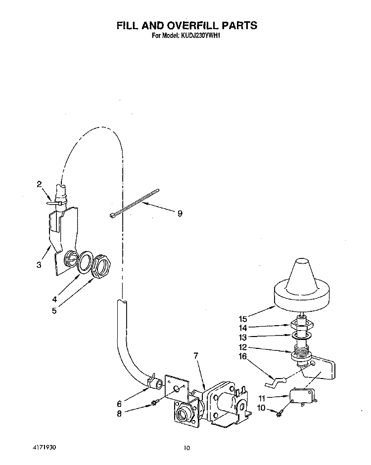 FILL AND OVERFILL Diagram and Parts List for KUDJ230YWH1  KitchenAid Dishwasher