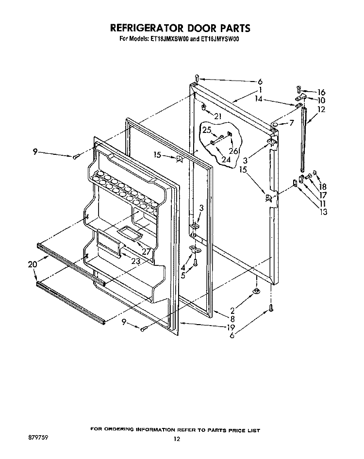 REFRIGERATOR DOOR, LIT/OPTIONAL Diagram and Parts List for ET18JMYSM00  Whirlpool Refrigerator