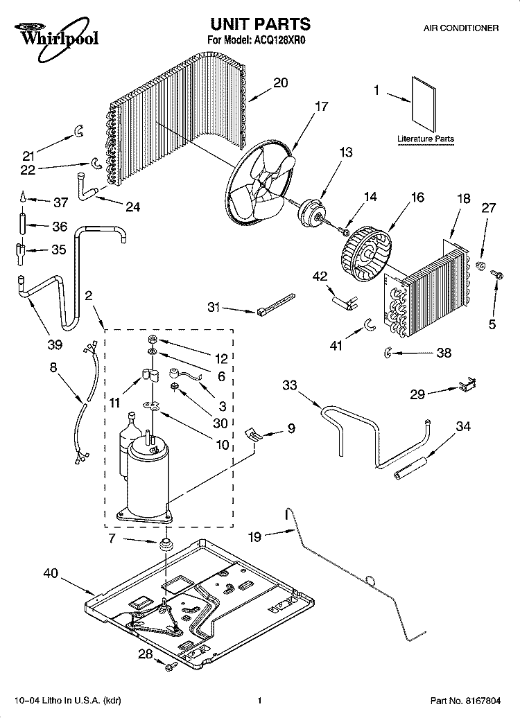 UNIT PARTS Diagram and Parts List for ACQ128XR0  Whirlpool Air Conditioner