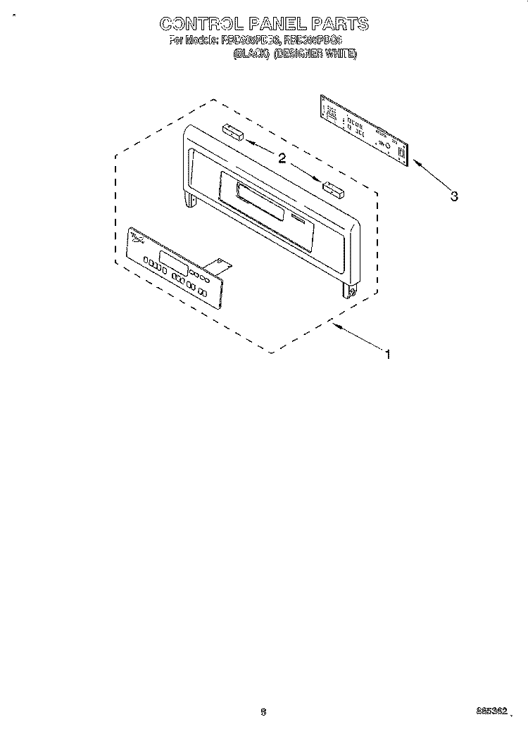 CONTROL PANEL Diagram and Parts List for RBD305PDB6  Whirlpool Wall Oven