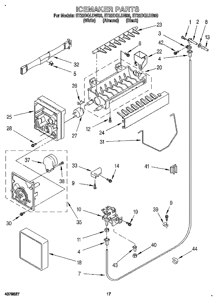 ICEMAKER Diagram and Parts List for ET22DQLDB00  Whirlpool Refrigerator