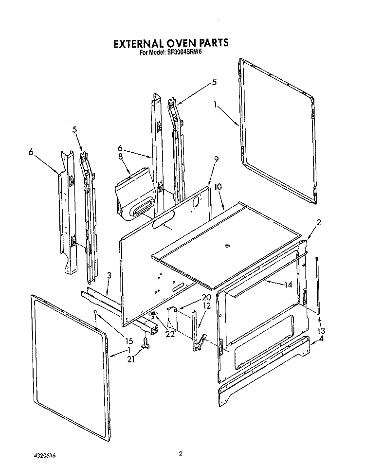 EXTERNAL OVEN Diagram and Parts List for SF3004SRW6  Whirlpool Range