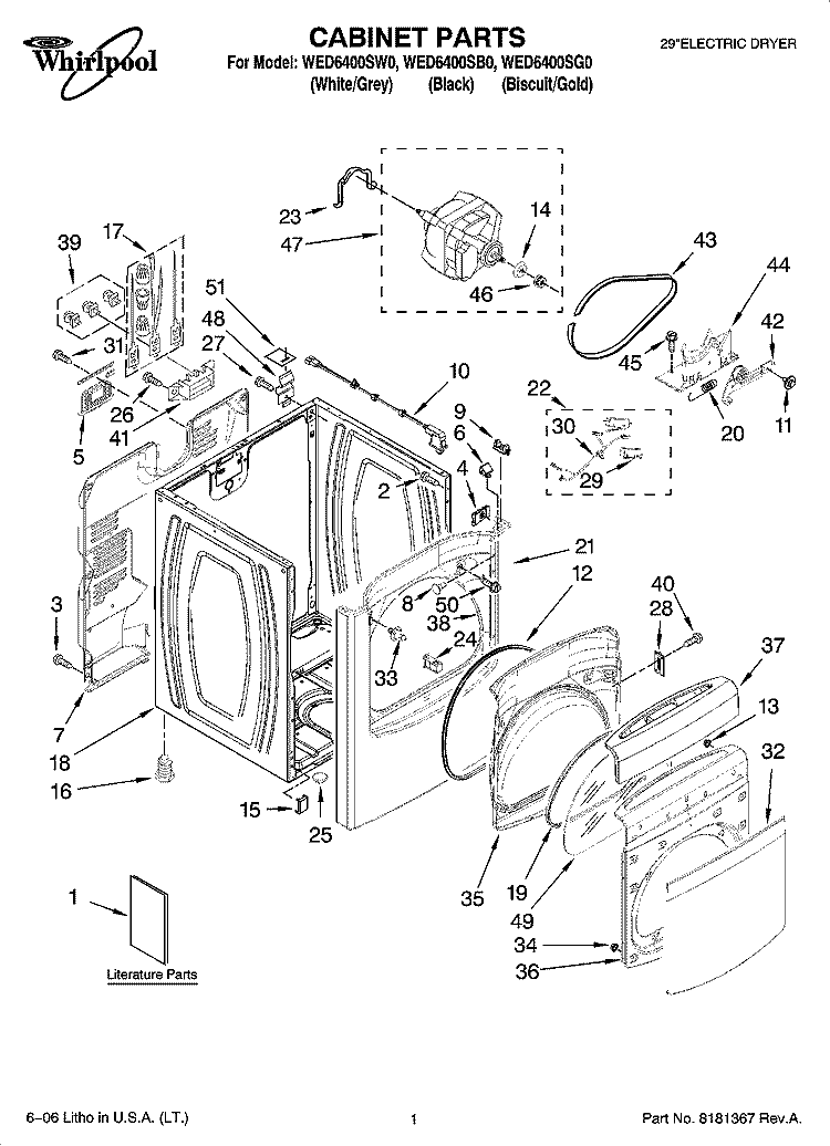 CABINET PARTS Diagram and Parts List for WED6400SB0  Whirlpool Dryer