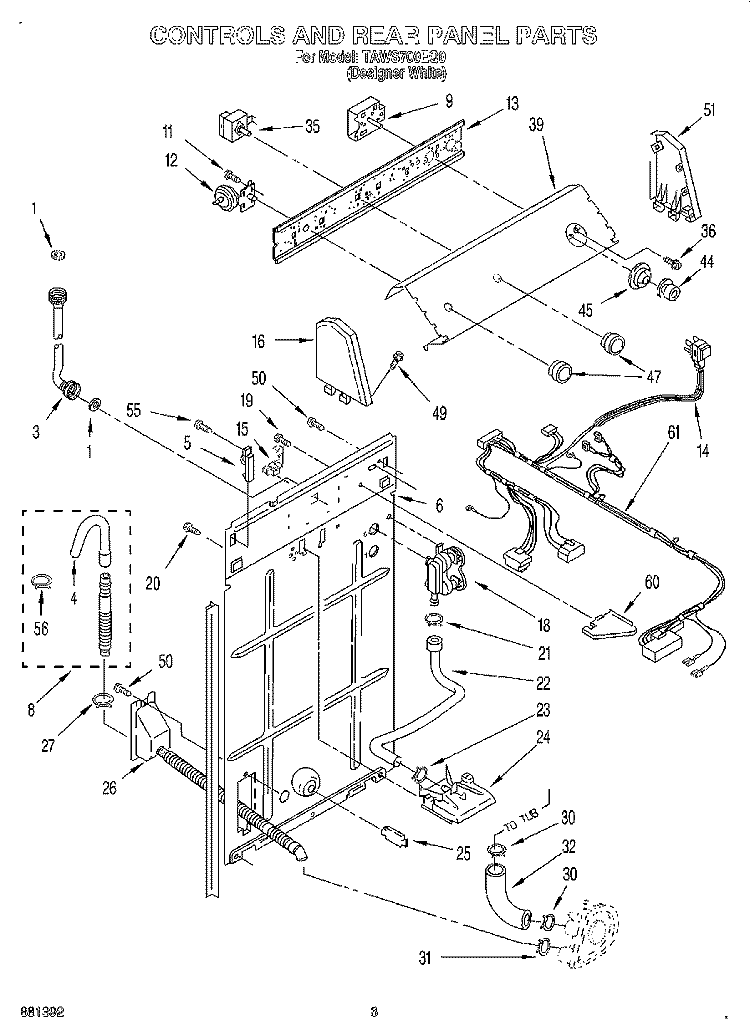 CONTROLS AND REAR PANEL Diagram and Parts List for TAWS700EQ0  Estate Washer