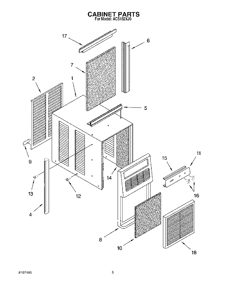 CABINET Diagram and Parts List for ACS102XJ0  Whirlpool Air Conditioner