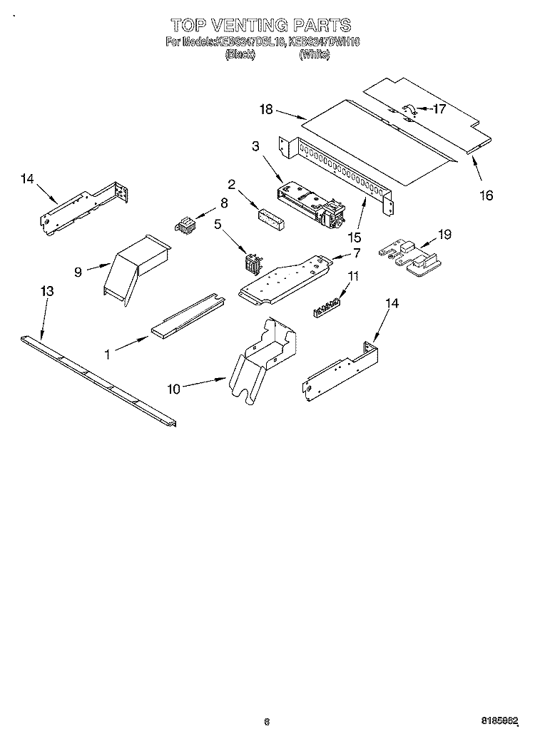 TOP VENTING Diagram and Parts List for KEBS247DBL10  KitchenAid Wall Oven