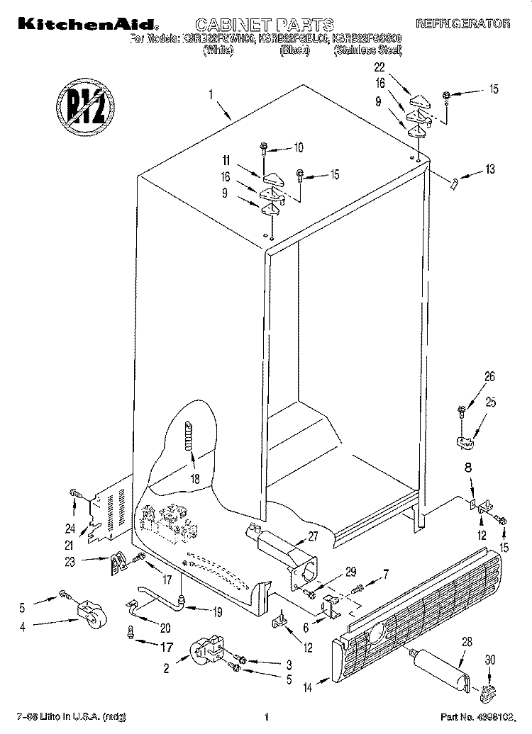 CABINET Diagram and Parts List for KSRB22FGSS00  KitchenAid Refrigerator