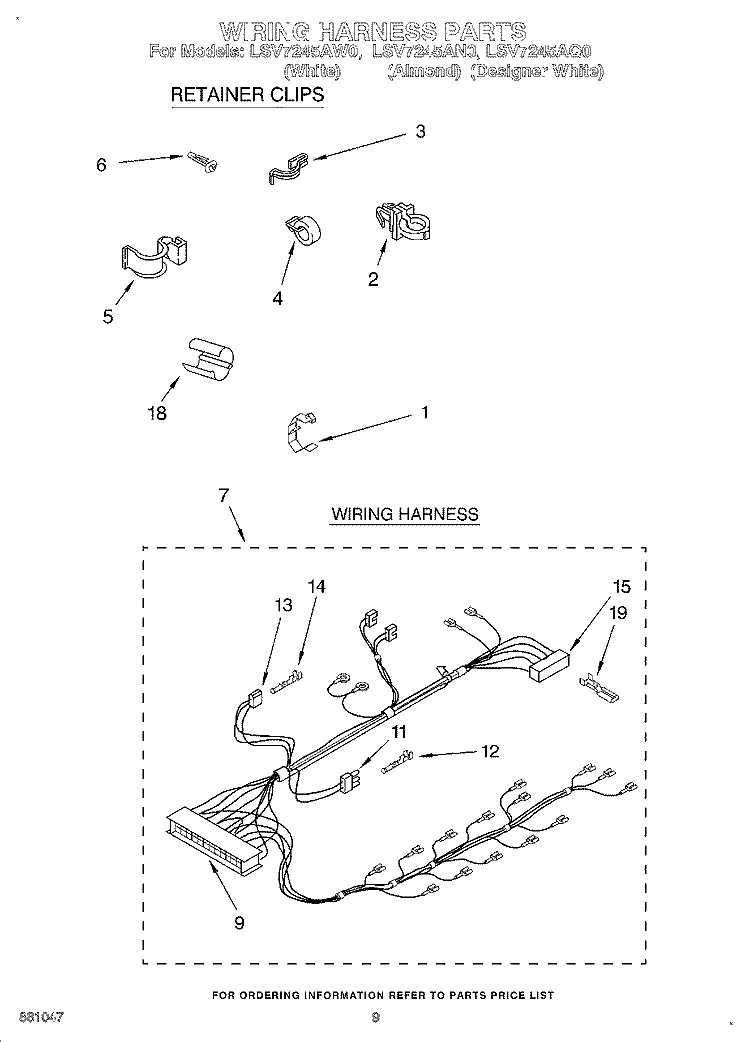 WIRING HARNESS Diagram and Parts List for LSV7245AW0  Whirlpool Washer