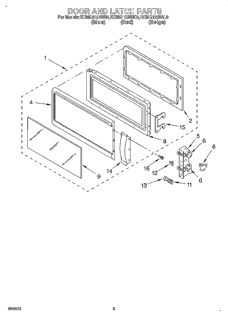 DOOR AND LATCH Diagram and Parts List for KCMG125ERC0  KitchenAid Microwave