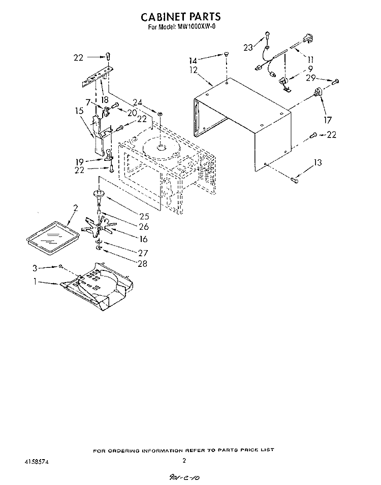 CABINET Diagram and Parts List for MW1000XW0  Whirlpool Microwave