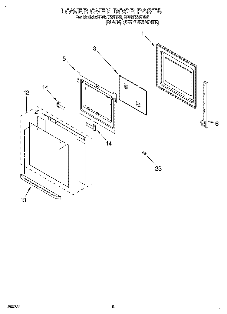 LOWER OVEN DOOR Diagram and Parts List for RBD275PDB6  Whirlpool Wall Oven