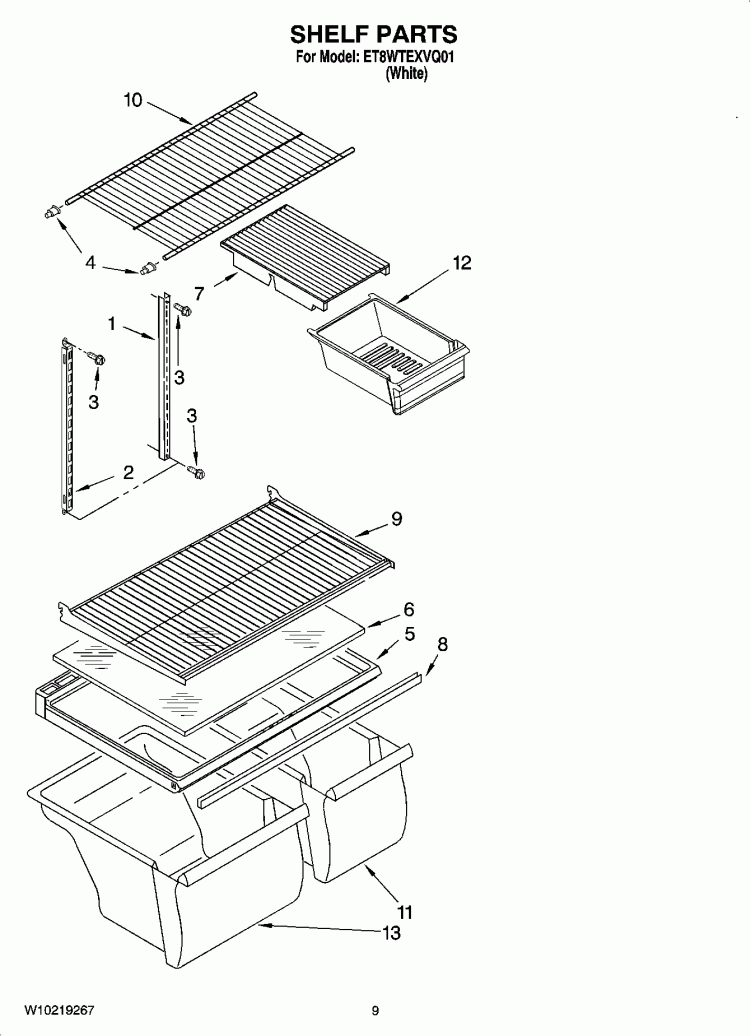 SHELF PARTS, OPTIONAL PARTS Diagram and Parts List for ET8WTEXVQ01  Whirlpool Refrigerator