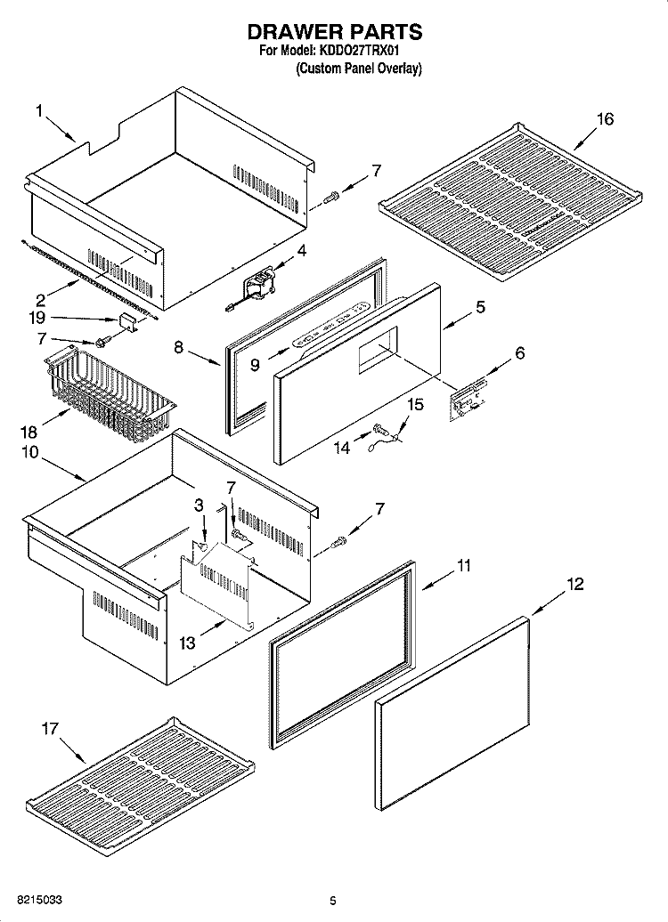 DRAWER PARTS Diagram and Parts List for KDDO27TRX01  KitchenAid Refrigerator