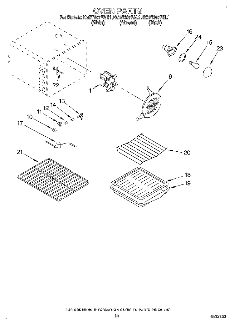 OVEN Diagram and Parts List for KGST307FAL1  KitchenAid Range