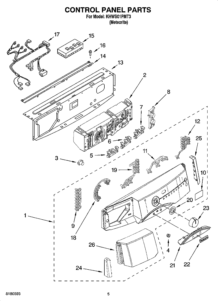 CONTROL PANEL PARTS Diagram and Parts List for KHWS01PMT3  KitchenAid Washer