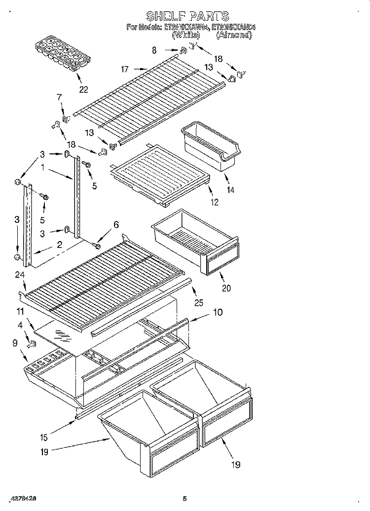 SHELF Diagram and Parts List for ET20NKXAN04  Whirlpool Refrigerator