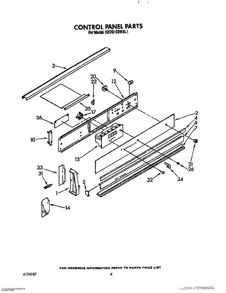 CONTROL PANEL, OPTIONAL Diagram and Parts List for KEDS100WAL1  KitchenAid Range