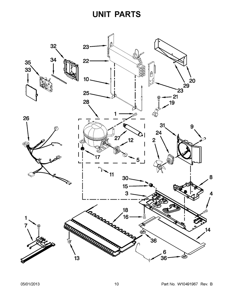 UNIT PARTS Diagram and Parts List for KBFS22EWMS5  KitchenAid Refrigerator