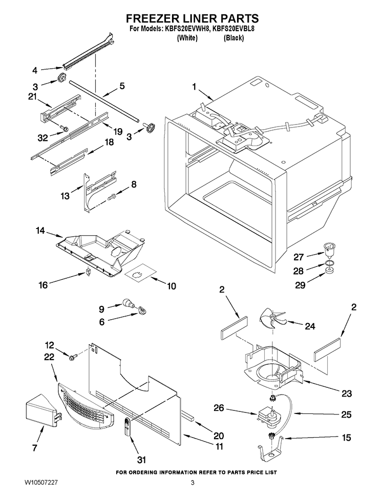FREEZER LINER PARTS Diagram and Parts List for KBFS20EVBL8  KitchenAid Refrigerator