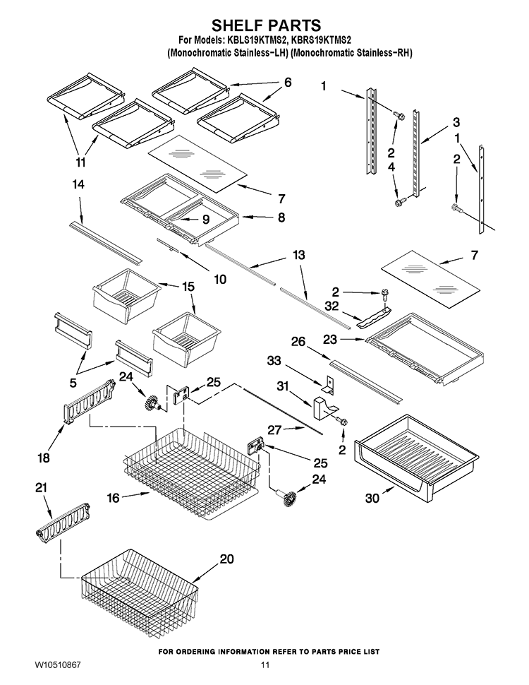 SHELF PARTS Diagram and Parts List for KBLS19KTMS2  KitchenAid Refrigerator