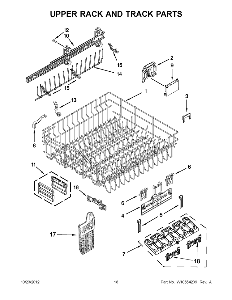 UPPER RACK AND TRACK PARTS Diagram and Parts List for KUDE48FXPA5  KitchenAid Dishwasher