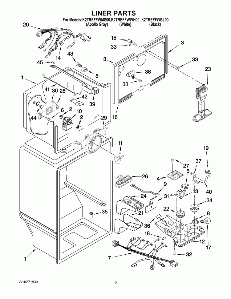 LINER PARTS Diagram and Parts List for K2TREFFWBL00  KitchenAid Refrigerator
