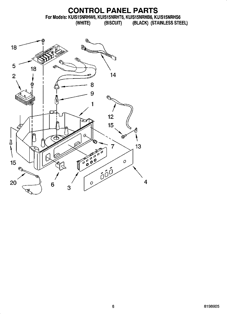 CONTROL PANEL PARTS Diagram and Parts List for KUIS15NRHW6  KitchenAid Ice Maker