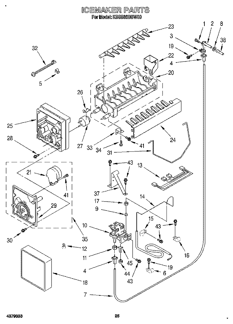 ICEMAKER, LITERATURE Diagram and Parts List for KSSS36DBW00  KitchenAid Refrigerator