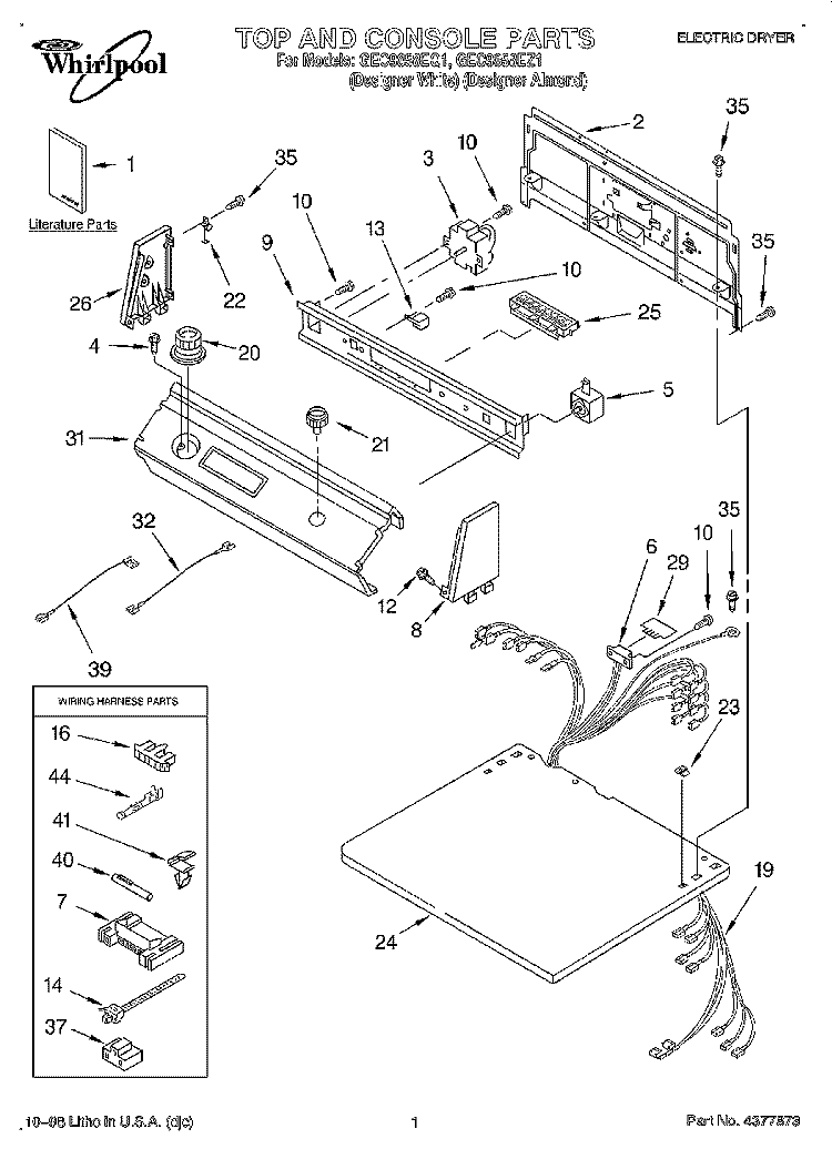 TOP AND CONSOLE Diagram and Parts List for GEC9858EQ1  Whirlpool Dryer
