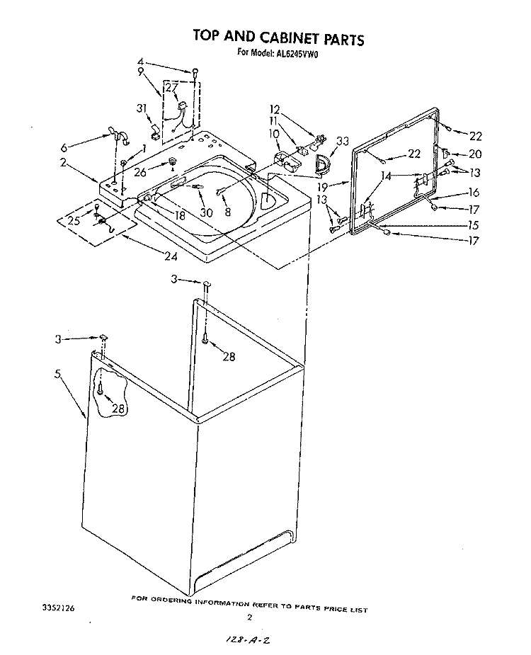 TOP AND CABINET , LITERATURE AND OPTIONAL Diagram and Parts List for AL6245VG0  Whirlpool Washer