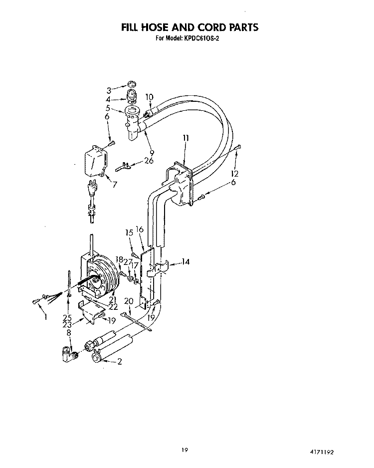 FILL HOSE AND CORD Diagram and Parts List for KPDC610S2  KitchenAid Dishwasher