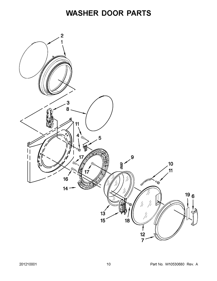 WASHER DOOR PARTS Diagram and Parts List for CGT8000AQ1  Whirlpool Washer Dryer Combo