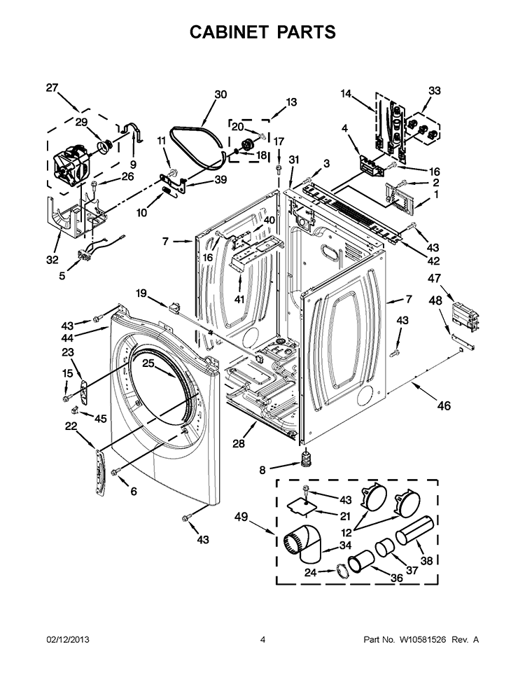 CABINET PARTS Diagram and Parts List for WEL98HEBU0  Whirlpool Dryer